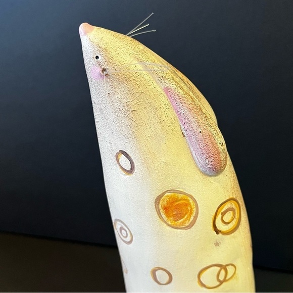 Tall Contemporary Bunny Rabbit Figurine Studio Pottery Easter Orange Brown - Picture 2 of 10